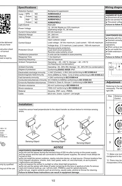 schneider施耐德XUM8A Photo-electric sensors - Miniature design_ 说明书